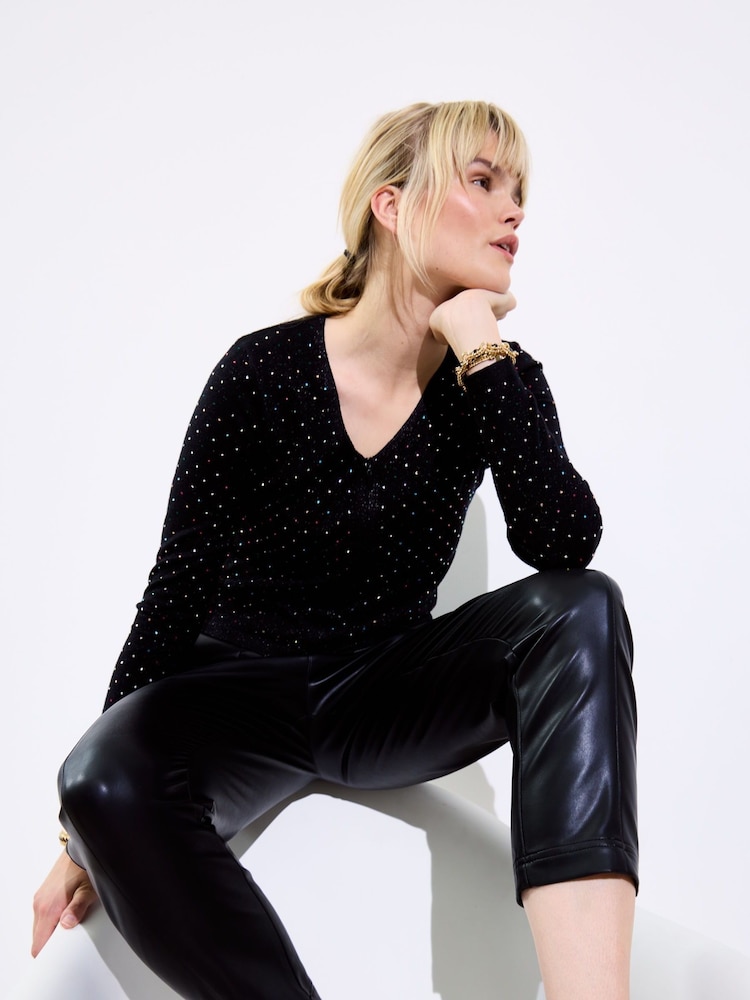 Oliver Bonas Black Iridescent Gem Knitted Top - Image 2 of 8