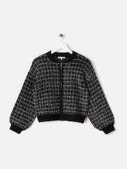 Oliver Bonas Black Sparkly Checked Bomber Jacket - Image 1 of 7