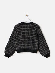 Oliver Bonas Black Sparkly Checked Bomber Jacket - Image 2 of 7