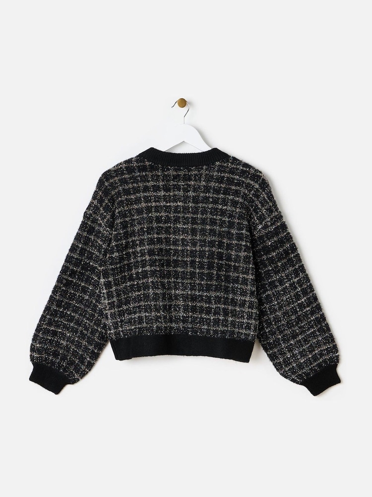 Oliver Bonas Black Sparkly Checked Bomber Jacket - Image 2 of 7
