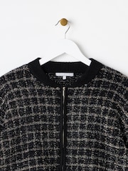 Oliver Bonas Black Sparkly Checked Bomber Jacket - Image 3 of 7