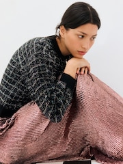 Oliver Bonas Black Sparkly Checked Bomber Jacket - Image 7 of 7