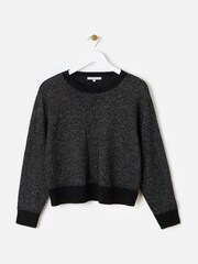 Oliver Bonas Black Sparkly Cropped Knitted Jumper - Image 1 of 6
