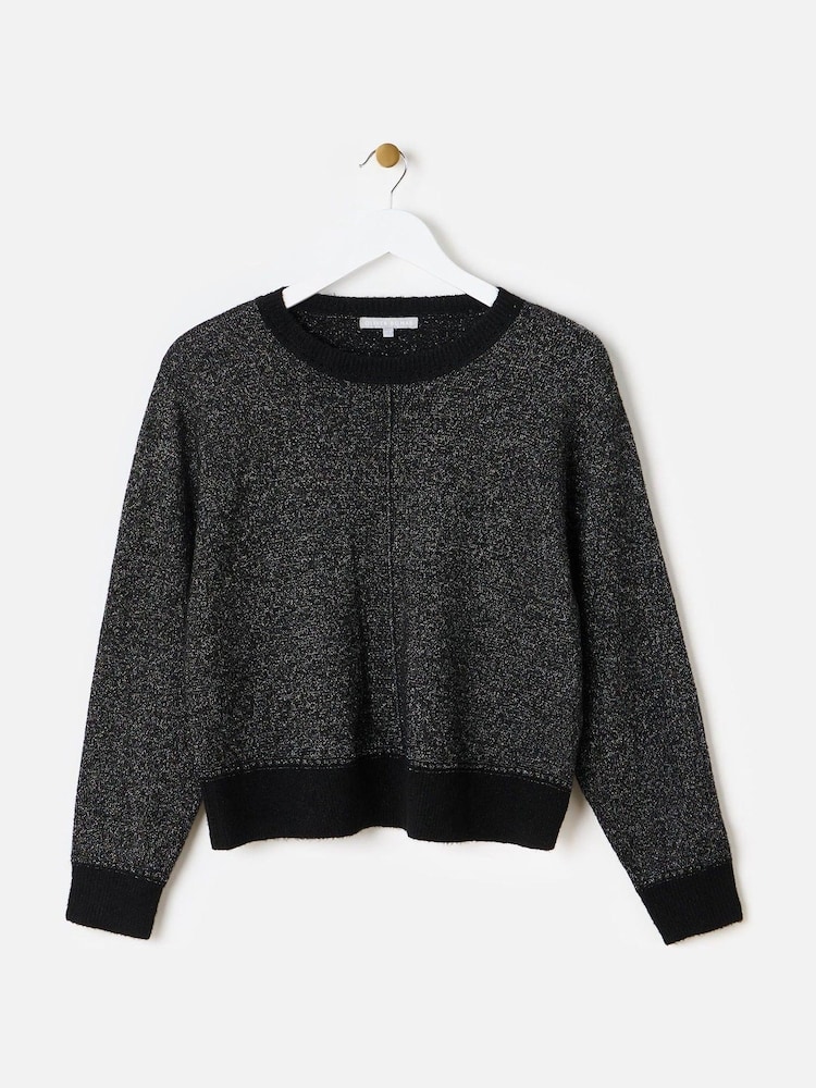 Oliver Bonas Black Sparkly Cropped Knitted Jumper - Image 1 of 6 Oliver Bonas Black Sparkly Cropped Knitted Jumper - Image 1 of 6