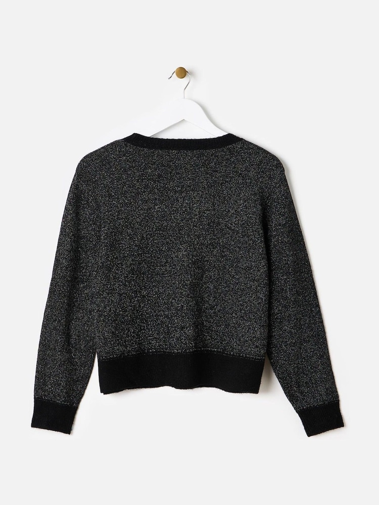Oliver Bonas Black Sparkly Cropped Knitted Jumper - Image 2 of 6 Oliver Bonas Black Sparkly Cropped Knitted Jumper - Image 2 of 6