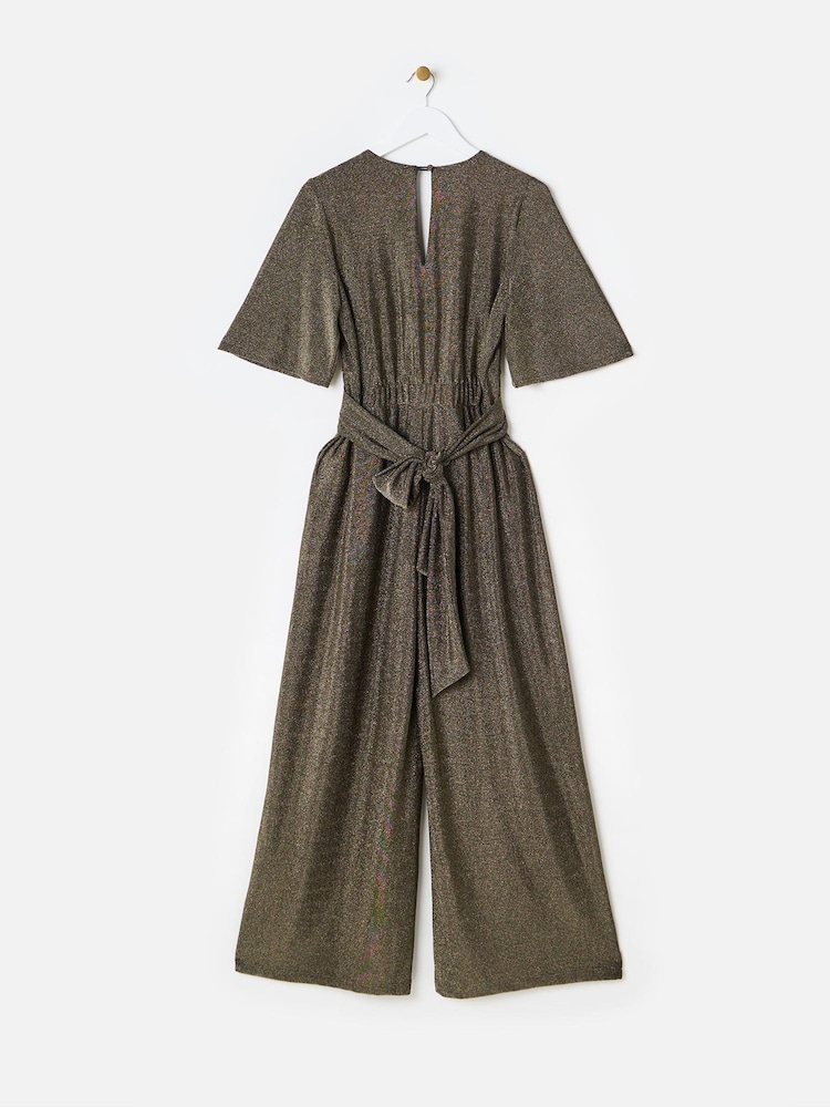 Oliver Bonas Gold Sparkly Wide Leg Jumpsuit - Image 2 of 6 Oliver Bonas Gold Sparkly Wide Leg Jumpsuit - Image 2 of 6