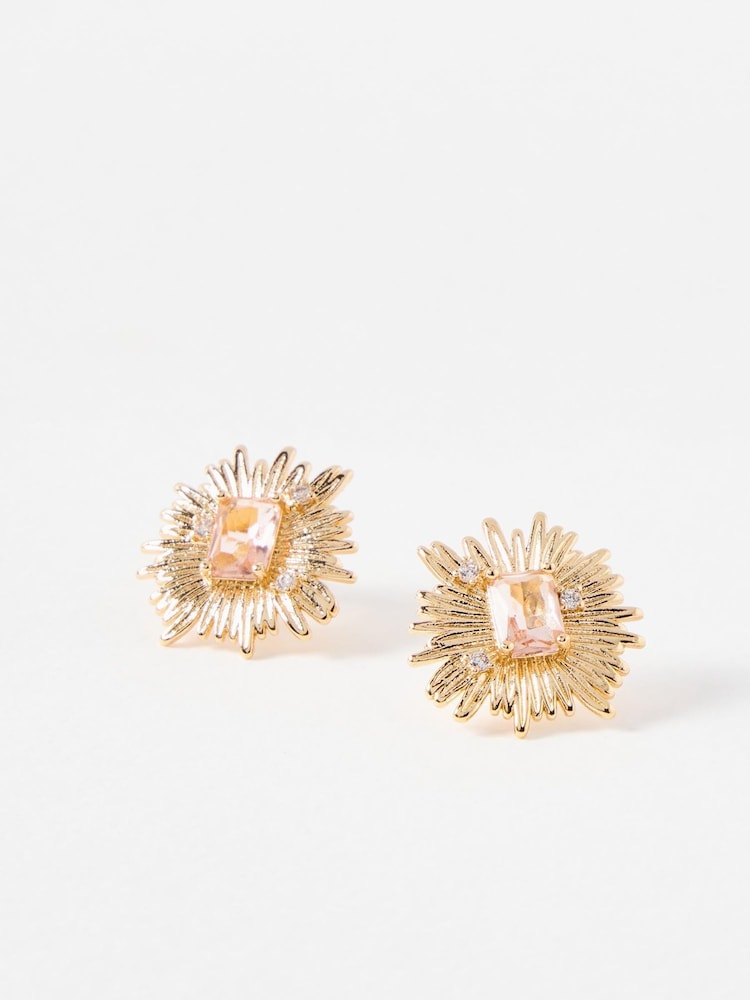 Oliver Bonas Pink Kirby Sunburst Stone Inlay Stud Earrings - Image 1 of 4 Oliver Bonas Pink Kirby Sunburst Stone Inlay Stud Earrings - Image 1 of 4