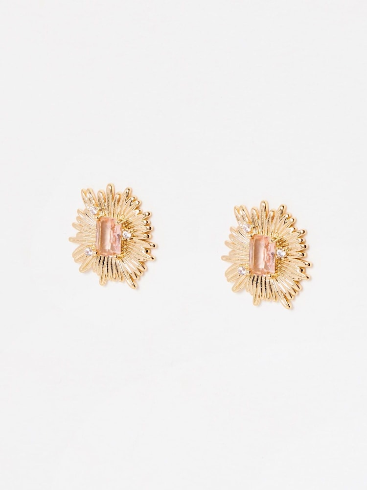 Oliver Bonas Pink Kirby Sunburst Stone Inlay Stud Earrings - Image 2 of 4 Oliver Bonas Pink Kirby Sunburst Stone Inlay Stud Earrings - Image 2 of 4