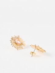 Oliver Bonas Pink Kirby Sunburst Stone Inlay Stud Earrings - Image 3 of 4