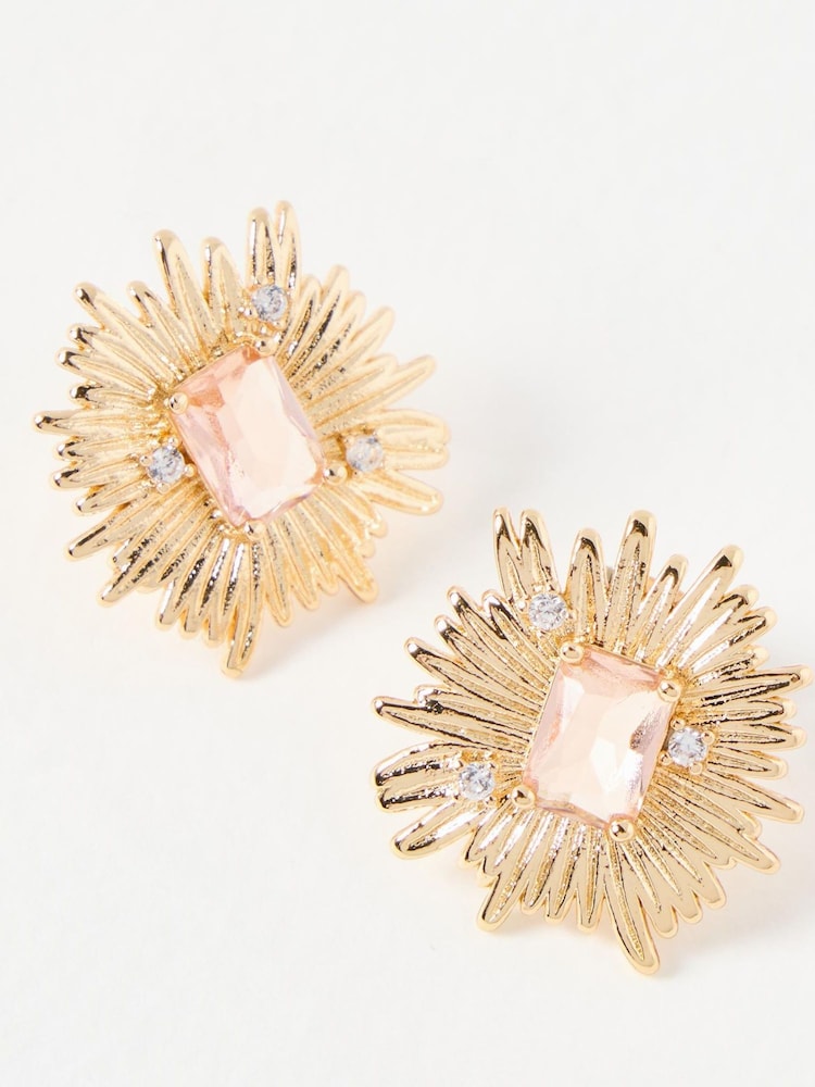Oliver Bonas Pink Kirby Sunburst Stone Inlay Stud Earrings - Image 4 of 4 Oliver Bonas Pink Kirby Sunburst Stone Inlay Stud Earrings - Image 4 of 4
