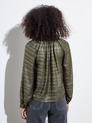 Oliver Bonas Gold Metallic Tie Neck Blouse - Image 2 of 8