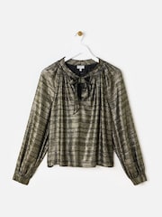 Oliver Bonas Gold Metallic Tie Neck Blouse - Image 3 of 8