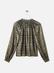 Oliver Bonas Gold Metallic Tie Neck Blouse - Image 4 of 8