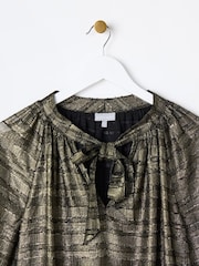 Oliver Bonas Gold Metallic Tie Neck Blouse - Image 5 of 8