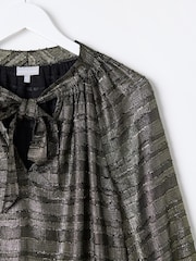 Oliver Bonas Gold Metallic Tie Neck Blouse - Image 7 of 8