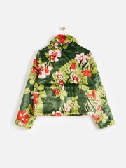 Oliver Bonas Green Floral Faux Fur Coat - Image 3 of 7