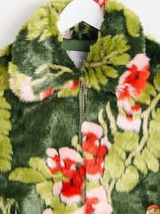 Oliver Bonas Green Floral Faux Fur Coat - Image 4 of 7