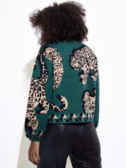 Oliver Bonas Green Sparkly Leopard Knitted Jumper - Image 3 of 8