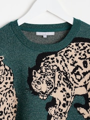 Oliver Bonas Green Sparkly Leopard Knitted Jumper - Image 5 of 8