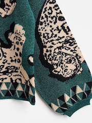Oliver Bonas Green Sparkly Leopard Knitted Jumper - Image 7 of 8