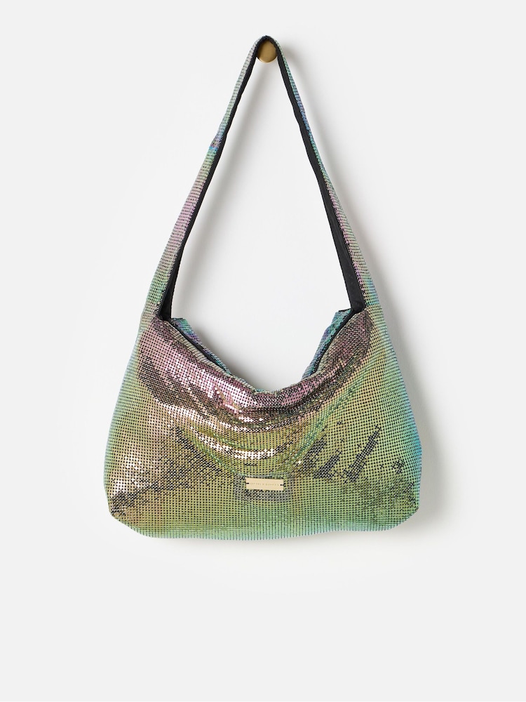 Oliver Bonas Green Metallic Chainmail Tote Bag - Image 1 of 6 Oliver Bonas Green Metallic Chainmail Tote Bag - Image 1 of 6