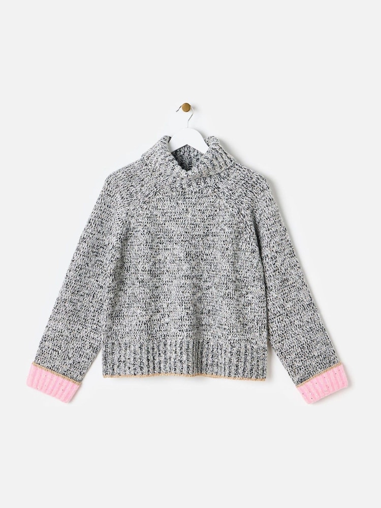 Oliver Bonas Grey Marl Sequin Knitted Roll Neck Jumper - Image 1 of 6