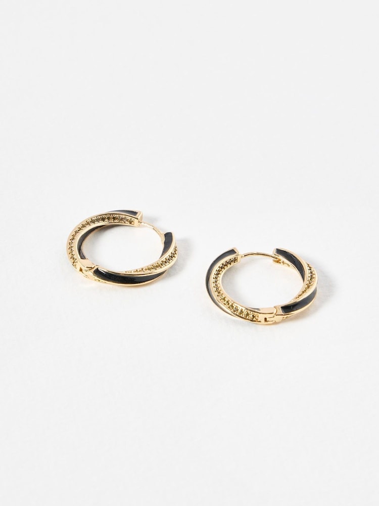 Oliver Bonas Black Loula Twisted Stone Enamel Hoop Earrings - Image 1 of 3 Oliver Bonas Black Loula Twisted Stone Enamel Hoop Earrings - Image 1 of 3