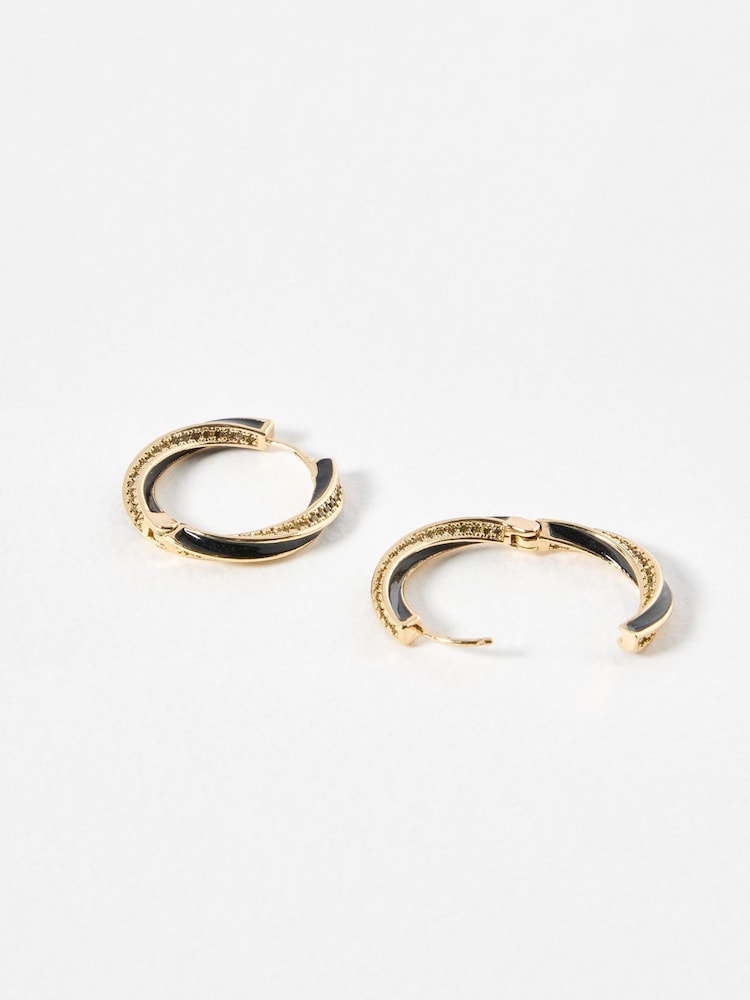 Oliver Bonas Black Loula Twisted Stone Enamel Hoop Earrings - Image 2 of 3 Oliver Bonas Black Loula Twisted Stone Enamel Hoop Earrings - Image 2 of 3