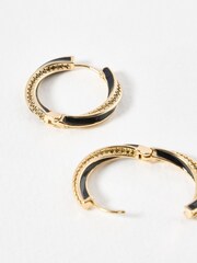 Oliver Bonas Black Loula Twisted Stone Enamel Hoop Earrings - Image 3 of 3