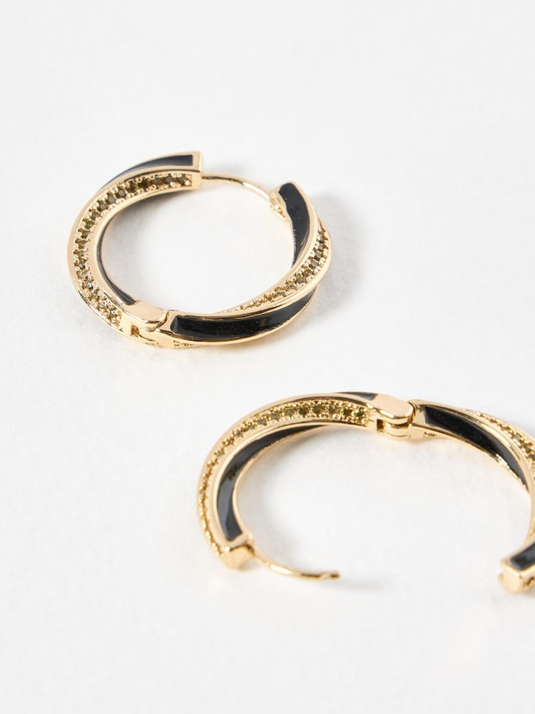 Oliver Bonas Black Loula Twisted Stone Enamel Hoop Earrings - Image 3 of 3 Oliver Bonas Black Loula Twisted Stone Enamel Hoop Earrings - Image 3 of 3