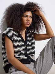 Oliver Bonas Black Tinsel Striped Knitted Waistcoat - Image 1 of 9