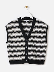 Oliver Bonas Black Tinsel Striped Knitted Waistcoat - Image 4 of 9