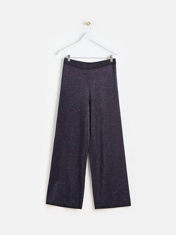 Oliver Bonas Blue Sparkly Wide Leg Trousers - Image 1 of 6