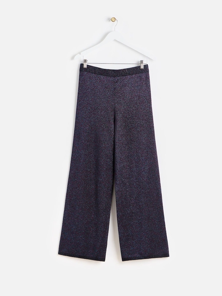 Oliver Bonas Blue Sparkly Wide Leg Trousers - Image 2 of 6