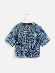 Oliver Bonas Blue Tonal Sequin T-Shirt - Image 1 of 6