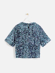 Oliver Bonas Blue Tonal Sequin T-Shirt - Image 2 of 6