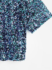 Oliver Bonas Blue Tonal Sequin T-Shirt - Image 5 of 6