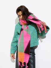 Oliver Bonas Pink Geometric Twist Tassel Heavyweight Scarf - Image 3 of 5