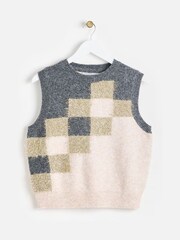 Oliver Bonas Brown Tinsel Geometric Knitted Vest - Image 2 of 6
