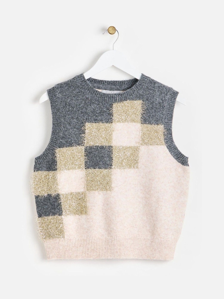 Oliver Bonas Brown Tinsel Geometric Knitted Vest - Image 2 of 6
