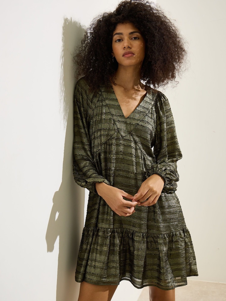 Oliver Bonas Gold Textured Mini Dress - Image 1 of 9