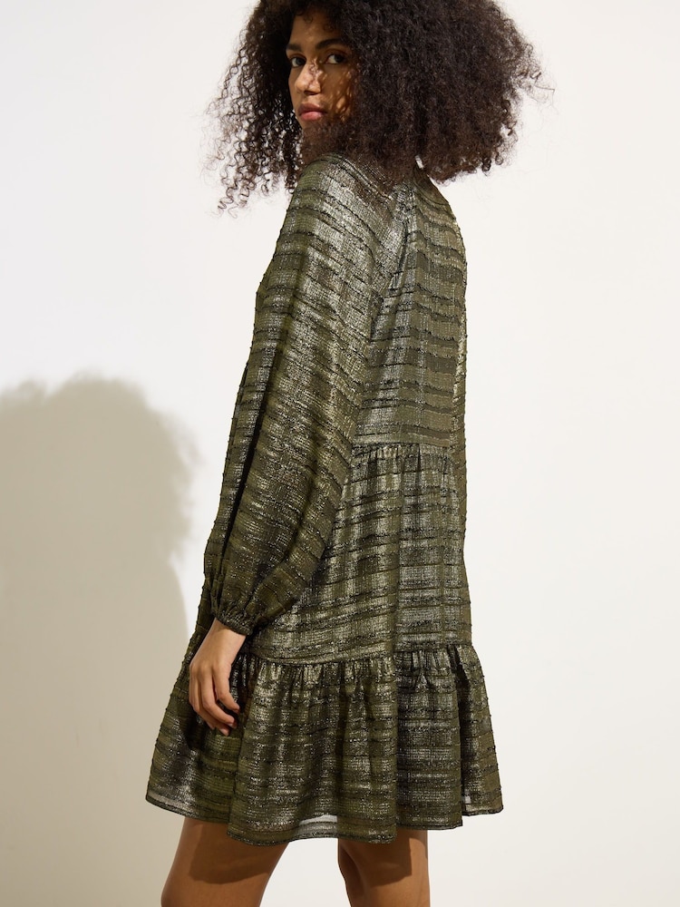 Oliver Bonas Gold Textured Mini Dress - Image 2 of 9