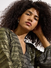 Oliver Bonas Gold Textured Mini Dress - Image 3 of 9