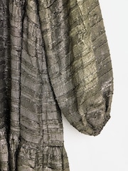 Oliver Bonas Gold Textured Mini Dress - Image 8 of 9