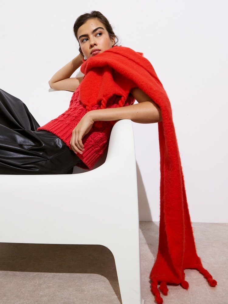Oliver Bonas Red Twist Tassel Heavyweight Scarf - Image 5 of 5 Oliver Bonas Red Twist Tassel Heavyweight Scarf - Image 5 of 5