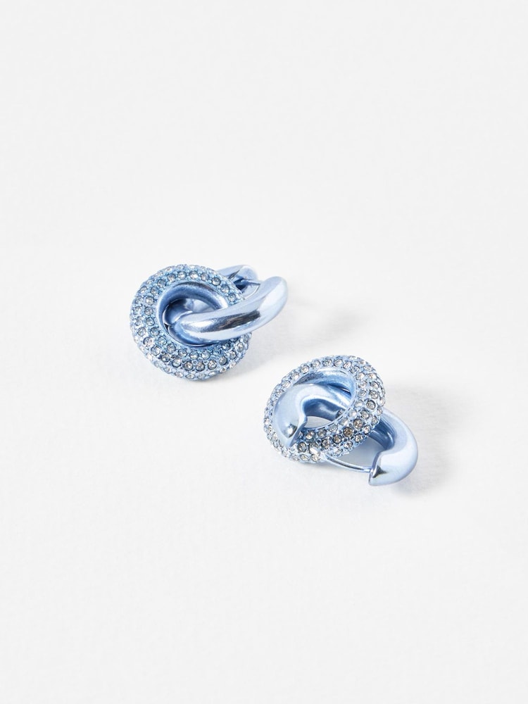 Oliver Bonas blue Renee Matte Interlocked Contrast Inlay Hoop Earrings - Image 2 of 3