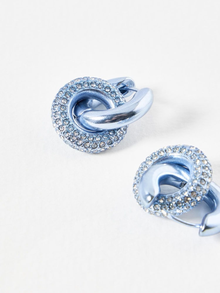 Oliver Bonas blue Renee Matte Interlocked Contrast Inlay Hoop Earrings - Image 3 of 3