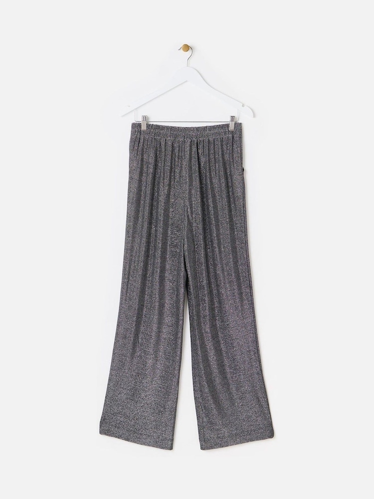 Oliver Bonas Silver Shimmer Metallic Wide Leg Trousers - Image 2 of 6