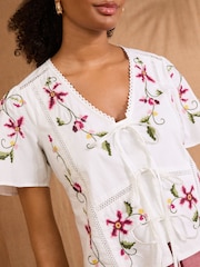 Love & Roses Ivory White Short Sleeve Embroidered Lace Insert Top - Image 2 of 4