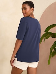 Love & Roses Navy Premium V-Neck Jersey T-Shirt - Image 3 of 4